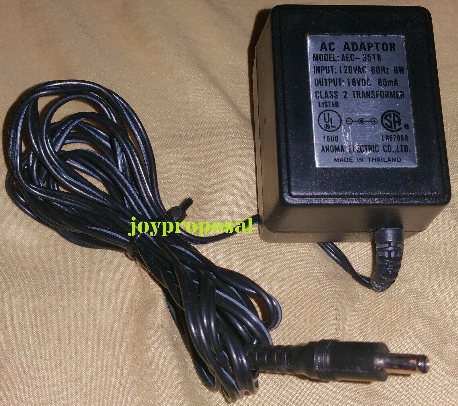 NEW Anoma Electric 18VDC 80mA AC/DC Adaptor AEC-3518 Power Supply LR67888 Black Wall Plug - Click Image to Close